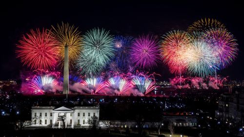Fireworks over the white house on inauguration 2021. 