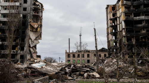 Apartment buildings in Borodyanka, Ukraine lay destroyed.