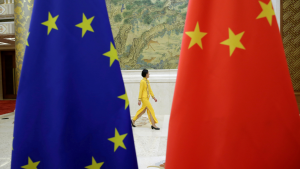 The European Union and Chinese flags 