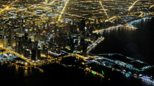 Lights illuminate the downtown Chicago skyline Wednesday, Dec. 7, 2016, in Chicago