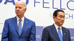 U.S. President Joe Biden and Japanese Prime Minister Fumio Kishida at the Japan-U.S.-Australia-India Quad Fellowship Founding Celebration event in Tokyo on May 24, 2022.