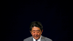 Shinzo Abe speaks at a G7 Summit in 2017. 