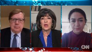 Left to right: David Scheffer, Christiane Amanopour, and Jewher Ilham on CNN.