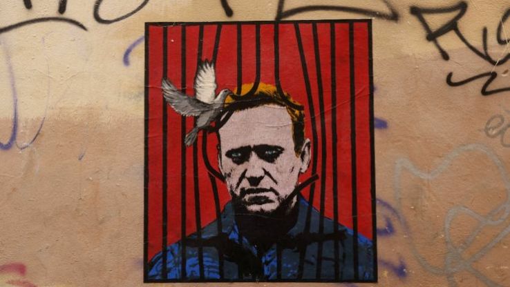 a painting of Alexei Navalny on a wall