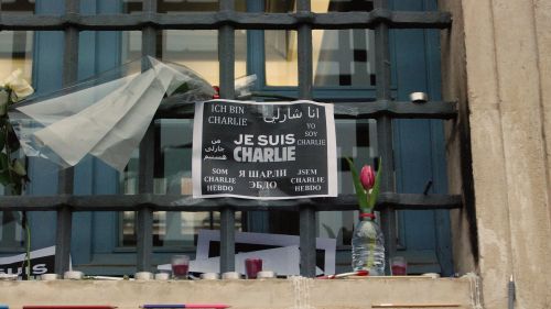 A sign reading Je Suis Charlie, after the shooting at the French newspaper Charlie Hebdo.