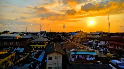 An aerial view of Lagos, Nigeria at sunset