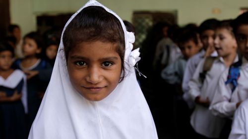 A young girl in school in Islamabad, Pakistan. 