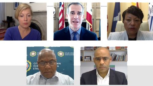 Screenshot of the panelists during the virtual program Pursuing Equity