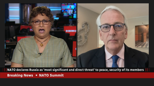 Screenshot of Ivo Daalder and Suhana Meharchand on CBC,