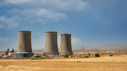 Nuclear power plant cooling towers in the Kurdistan region of Iran.