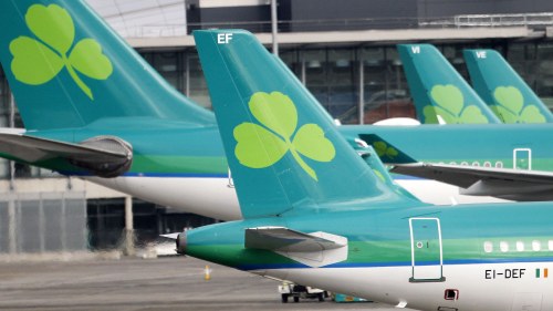 Aer Lingus Airbus A320 plane lands at Dublin airport.