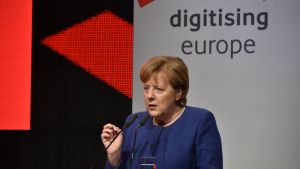 Angela Merkel giving a keynote speech in 2019