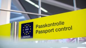 A sign for European Passport Control