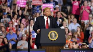 President Trump speaks at a rally in Great Falls, Mont., on July 5. 