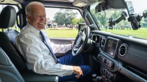 President Biden in a Jeep Wrangler.