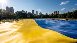 Giant Ukrainian flag in central park from 