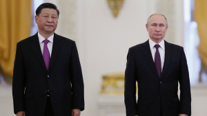 Russian President Vladimir Putin and Chinese President Xi Jinping at the Kremlin in Moscow, Russia, on June 5, 2019
