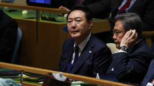 Yoon Suk-yeol at his seat during the first day of the 77th Session of the United Nations General Assembly at U.N. Headquarters in New York City, U.S., on September 20, 2022